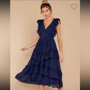 Navy Ruffle Tiered Midi Dress